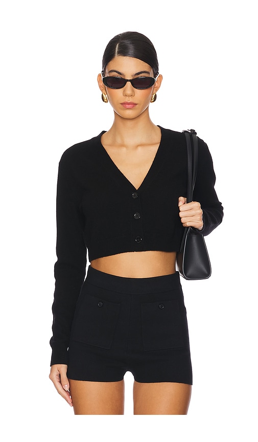 Shop Enza Costa Cashmere Cropped V-neck Cardigan In 블랙