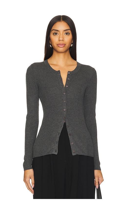 Enza Costa Silk Sweater Rib Fitted Cardigan In Heather Charcoal