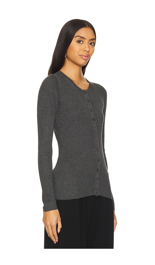 Shop Enza Costa Silk Sweater Rib Fitted Cardigan In Heather Charcoal