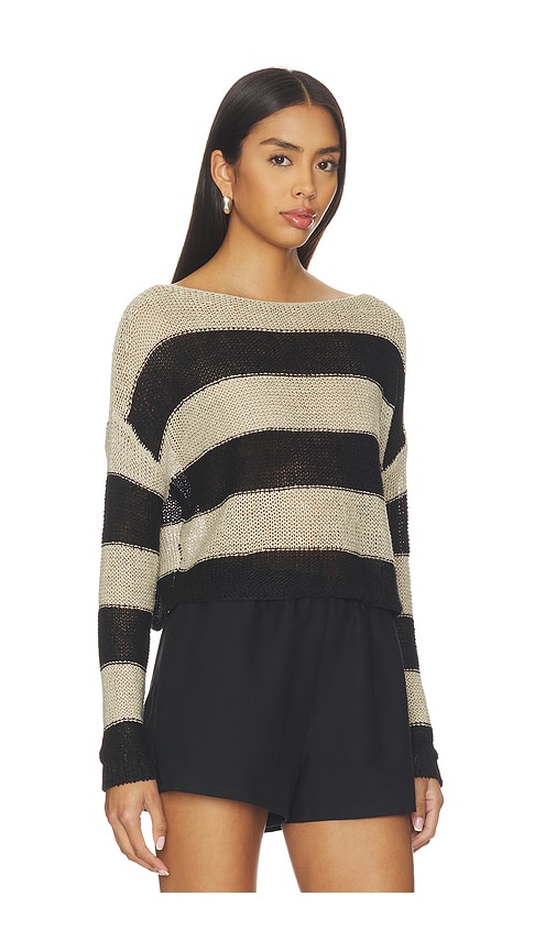  Enza Costa Suéter Con Escote Bateau. Stripe Linen Bateau Sweater En Color Black,beige Talla L  (también En S, Xl, Xs). 
