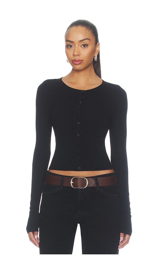 Enza Costa Silk Rib Essential Cardigan In Black