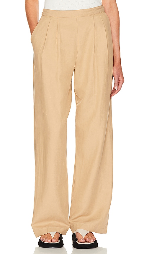 Enza Costa Twill Pleated Pant in Tan