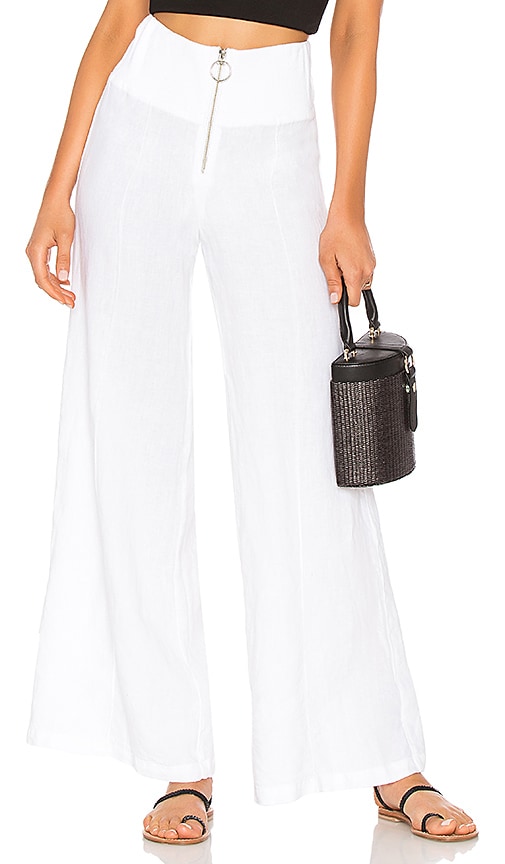 White Linen Pintuck Detail Wide Leg Pant - WOMEN Pants