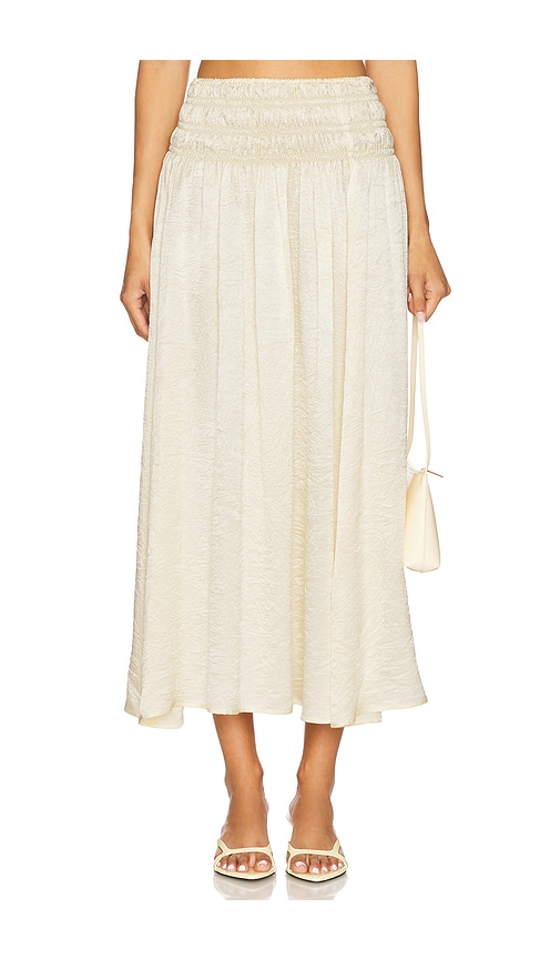 x REVOLVE Textured Satin Smocked Skirt in Ivory. - size 3 (also in 1, 2)