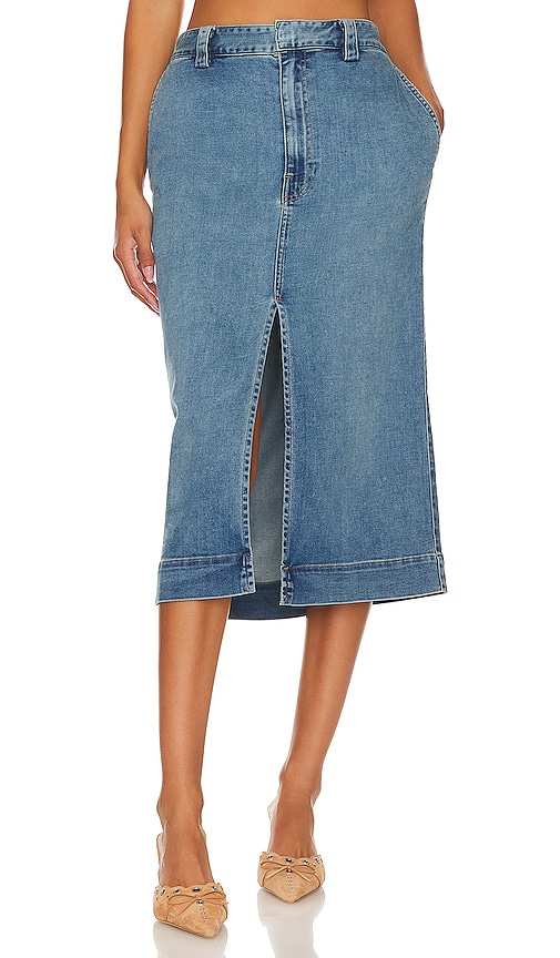 Enza Costa Soft Touch Slit Skirt in Mid Wash | REVOLVE