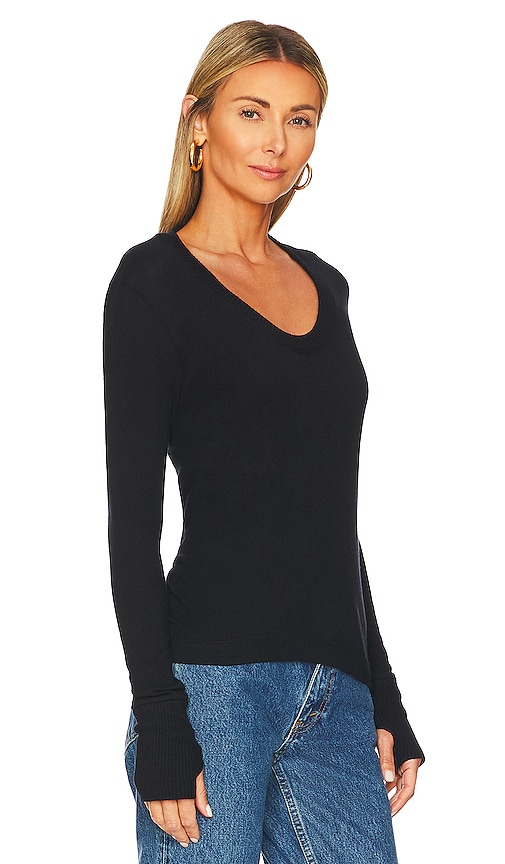 Shop Enza Costa Cashmere Easy Cuffed U Top In Black