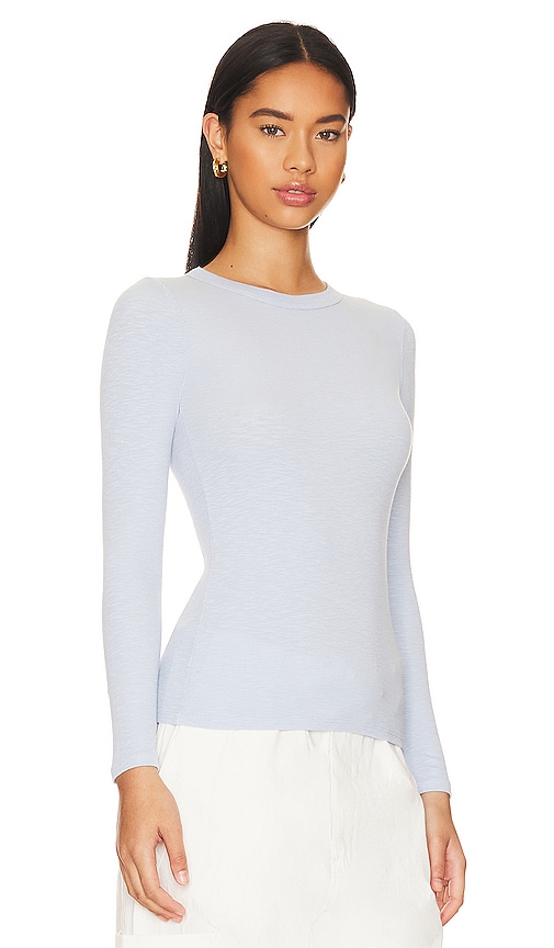 Shop Enza Costa Textured Knit Crew Top In Light Blue