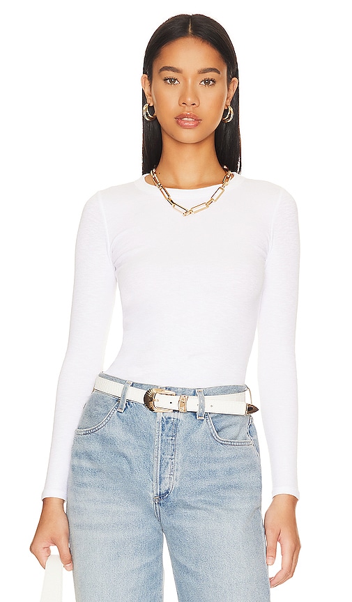 Enza Costa Textured Knit Crew Top In White