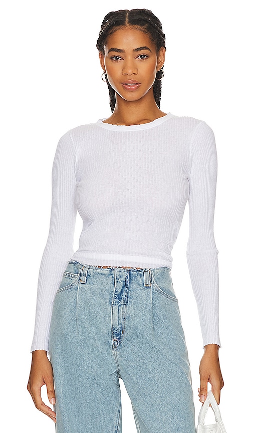 Shop Enza Costa Scalloped Long Sleeve Crew In White