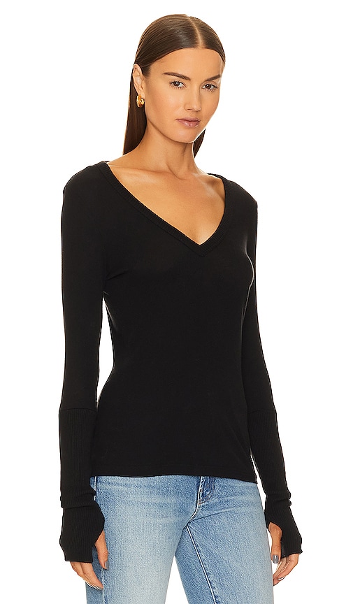 Shop Enza Costa First Layered Cuffed V Top In Black