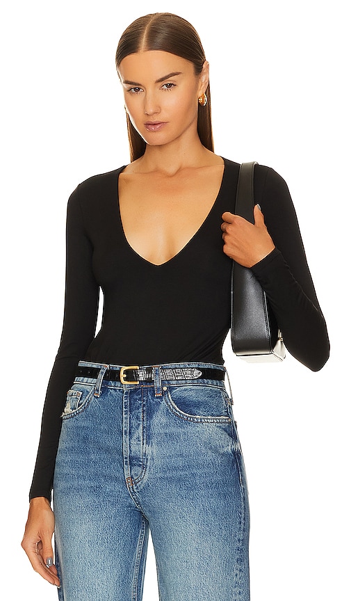 Shop Enza Costa X Revolve Luxe Knit V-neck Bodysuit In Black
