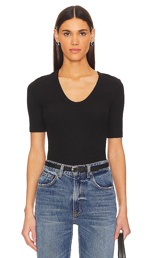 Enza Costa Textured Rib Half Sleeve U in Black