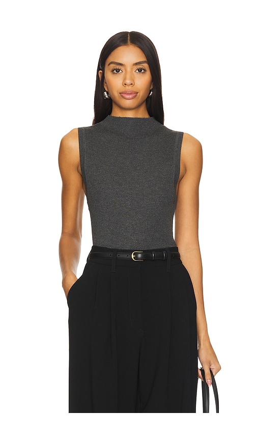 Enza Costa Silk Sweater Rib Sleeveless Mockneck In Heather Charcoal