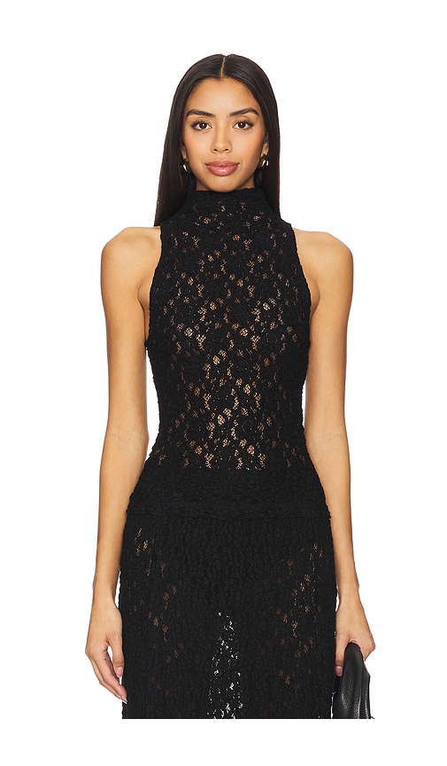 Enza Costa Puckered Lace Sleeveless Mockneck in Black | REVOLVE