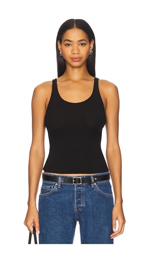 Military Rib Slim Tank Top in Black. - size S (also in L, M)