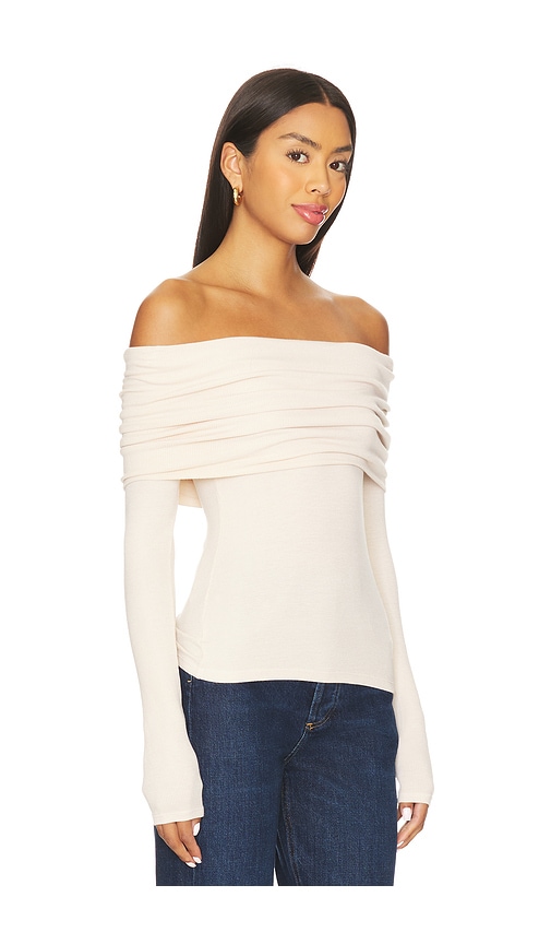 Enza Costa Silk Rib Long Sleeve Off-shoulder Top In Brown