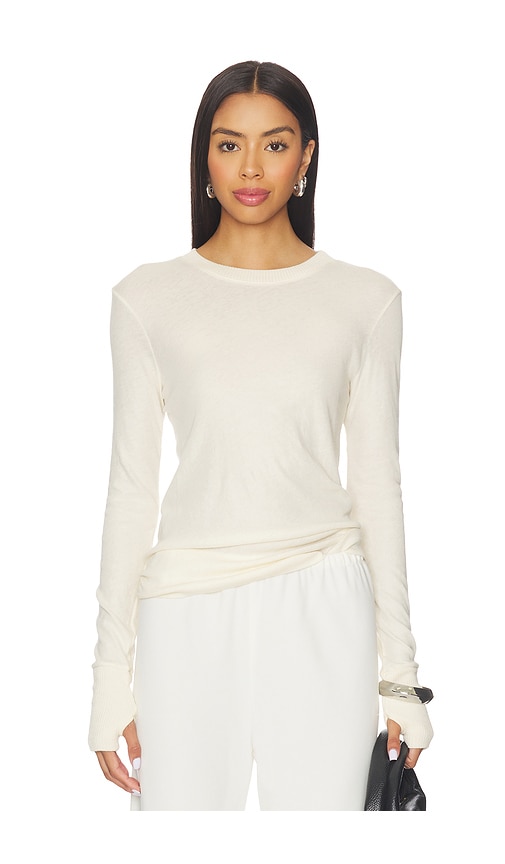 Enza Costa Cashmere Easy Cuffed Crew Top In White