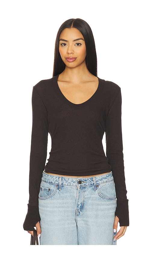 Enza Costa X Revolve X Revolve Cashmere Easy Cuffed U Top In Brown