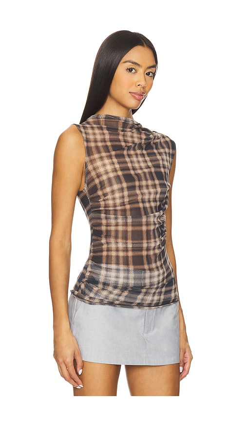 Enza Costa Mesh Sleeveless Twist Top In Brown