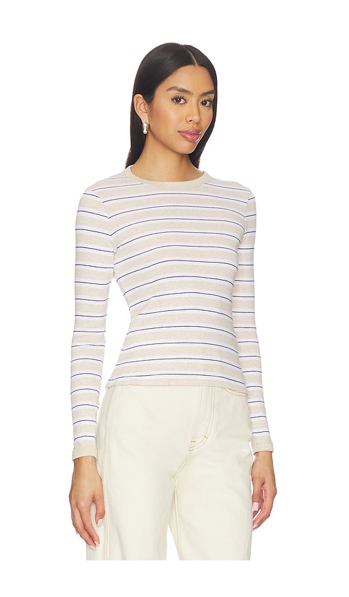 Enza Costa Cotton Stripe Classic Long Sleeve Tee in Beige. - size L (also in XS, S, M)