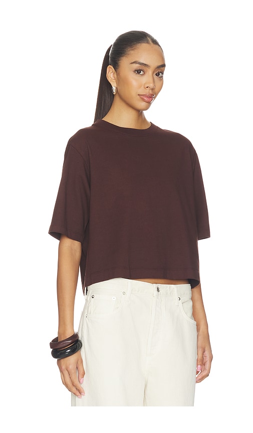 Enza Costa Short Sleeve Supima Structured Tee in Chocolate. - size L (also in XS, S, M)