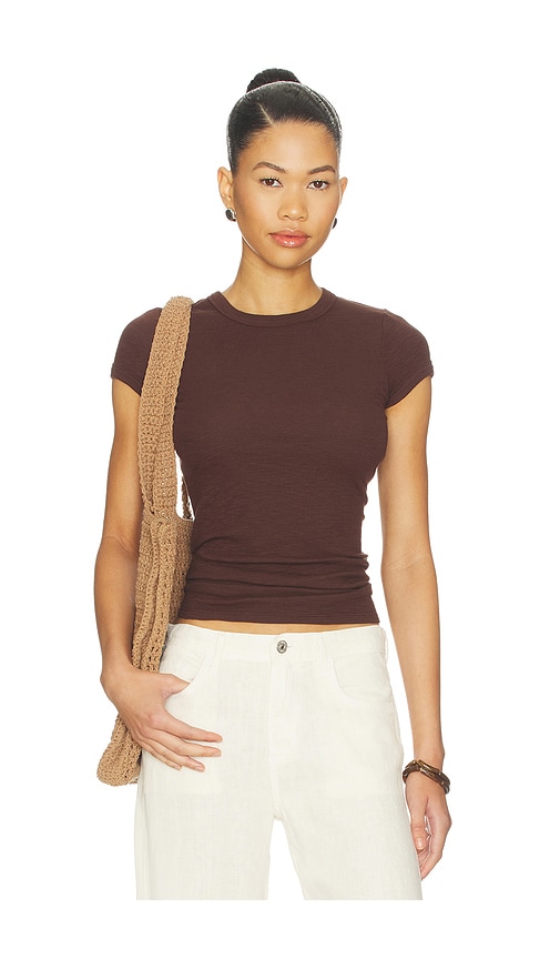 Enza Costa Textured Rib Cap Sleeve Crew