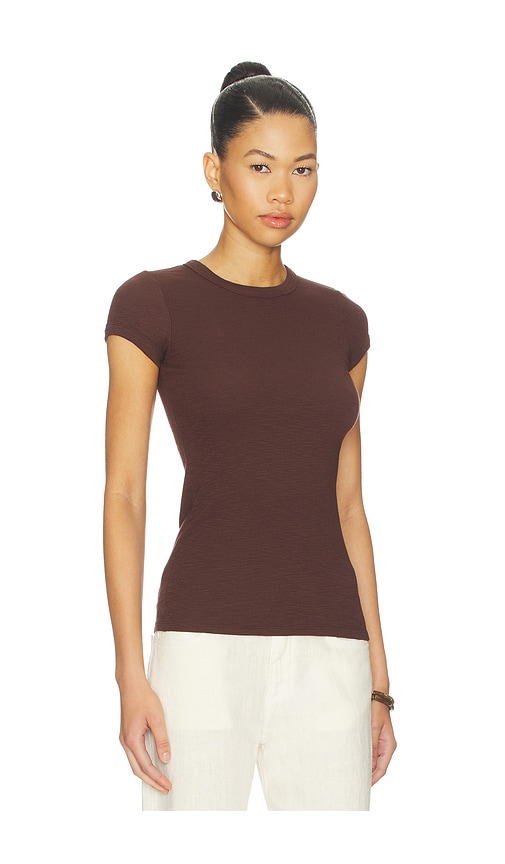  Enza Costa T-shirt à Manches Courtes Côtelées Texturées En Chocolate. Taille L. Also En M, S, Xl, Xs. 