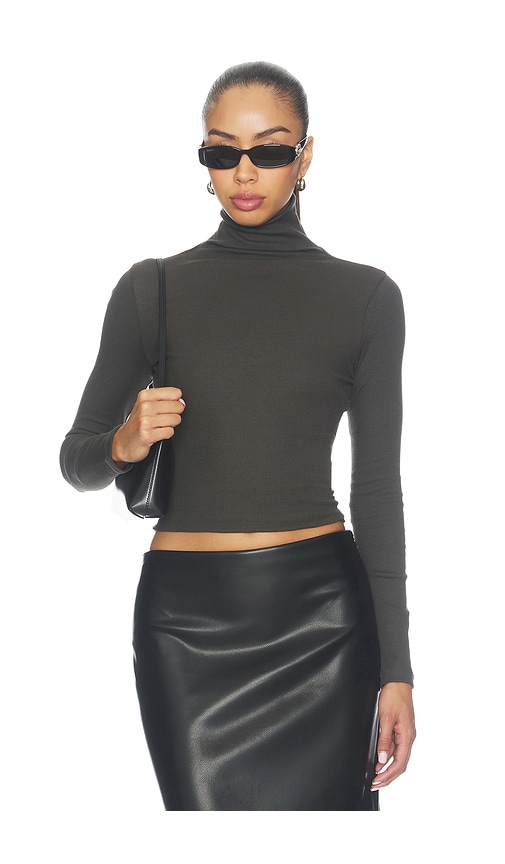 Enza Costa Cashmere Rib Turtleneck Top In Gray