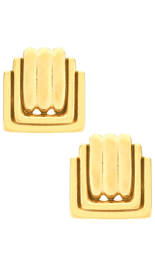 Square Renaissance Stud Earrings in Metallic Gold.
