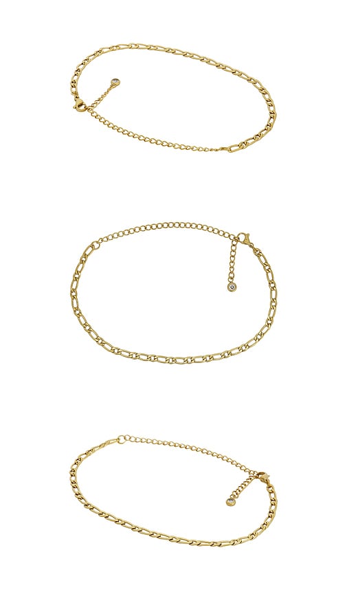 Epifene Chain Anklet Set Of 2 In Metallic Gold,white. 