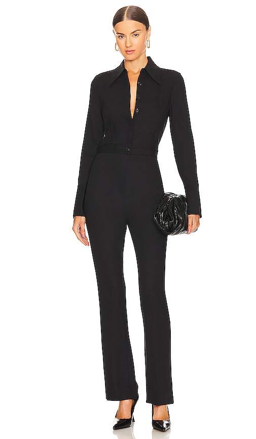 Equipment Christina Long-sleeve Flared Jumpsuit In Black