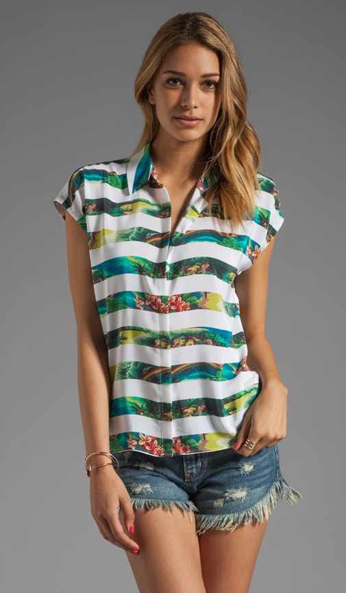 Leandra Tropical Stripe Print Sleeveless Blouse