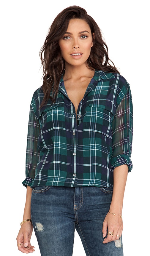 Contrast Sleeve Signature Prepster Plaid Blouse