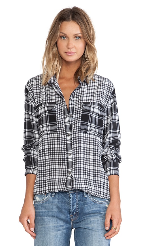 Equipment Signature Highway Plaid Blouse in True Black & Bright White ...