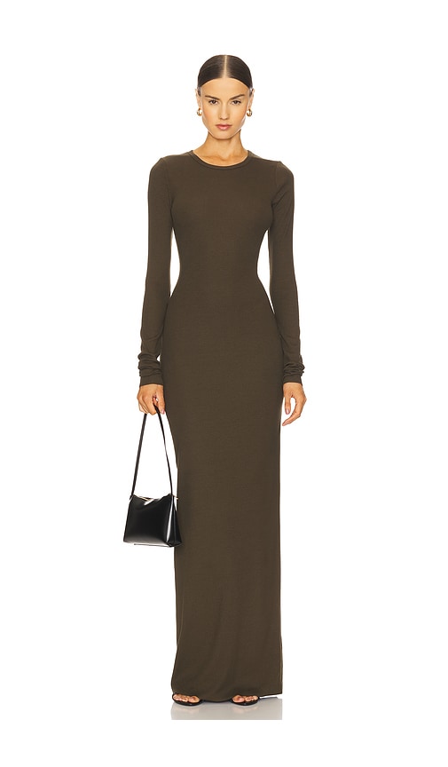 Eterne Long Sleeve Crewneck Maxi Dress in Army. - size S (also in L)