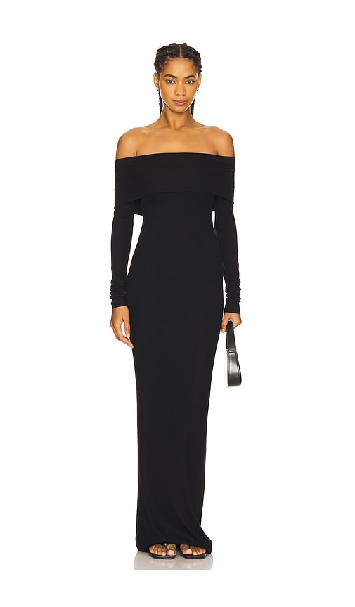 Éterne Off-the-shoulder Ribbed Stretch-jersey Maxi Dress In Black