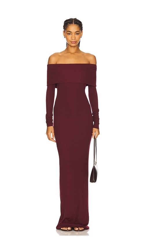 Eterne Long Sleeve Off-Shoulder Butter Rib Maxi Dress