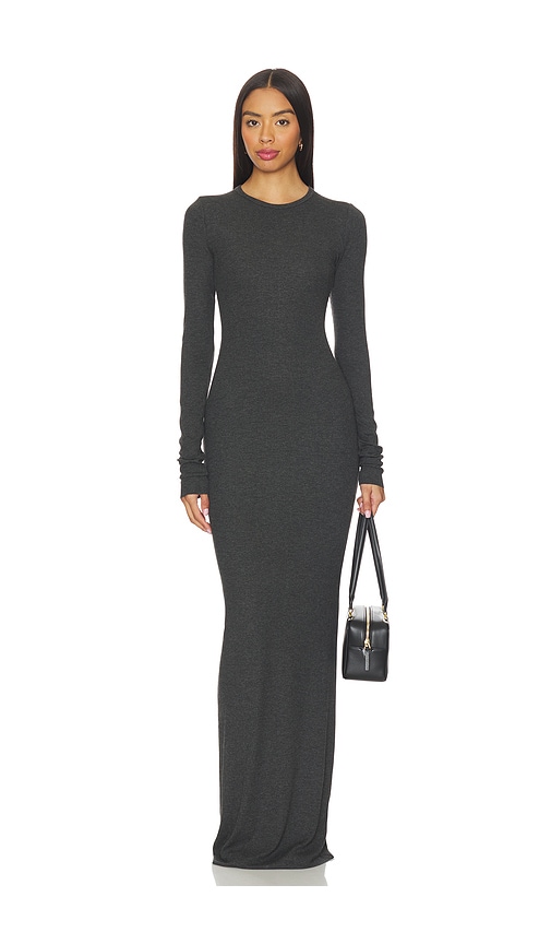 Éterne Long Sleeve Crewneck Butter Rib Maxi Dress In Gray