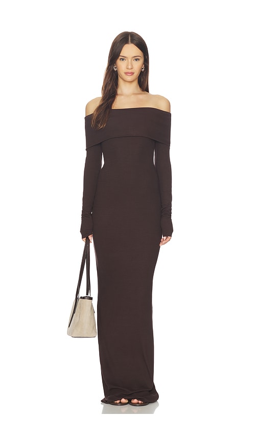 Eterne Long Sleeve Off Shoulder Maxi Dress
