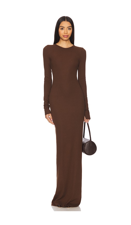 Eterne Long Sleeve Crewneck Maxi Dress in Chocolate. - size XS (also in M, S, XL)
