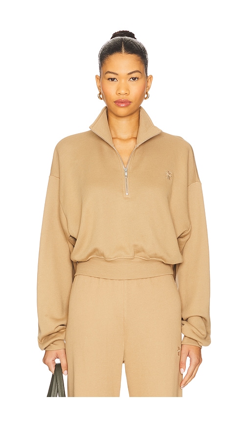 Éterne Cropped French Terry Half-zip Sweatshirt In Brown