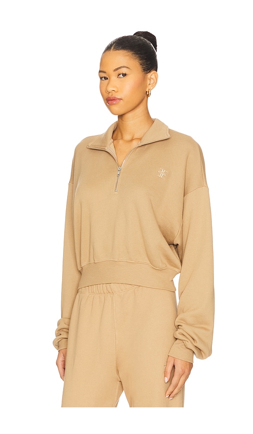 Éterne Cropped French Terry Half-zip Sweatshirt In Brown