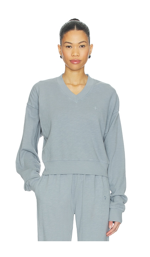 Eterne Lightweight French Terry Cropped V-neck Sweatshirt