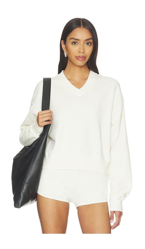 Eterne Lightweight French Terry Cropped V-neck Sweatshirt