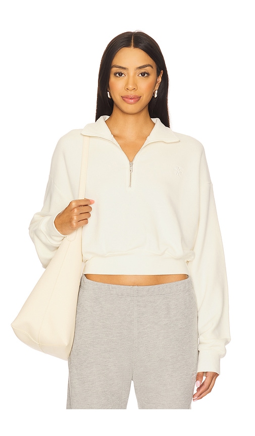 Eterne Cropped Half Zip Sweatshirt in Cream. - size XL (also in L, M, S, XS)