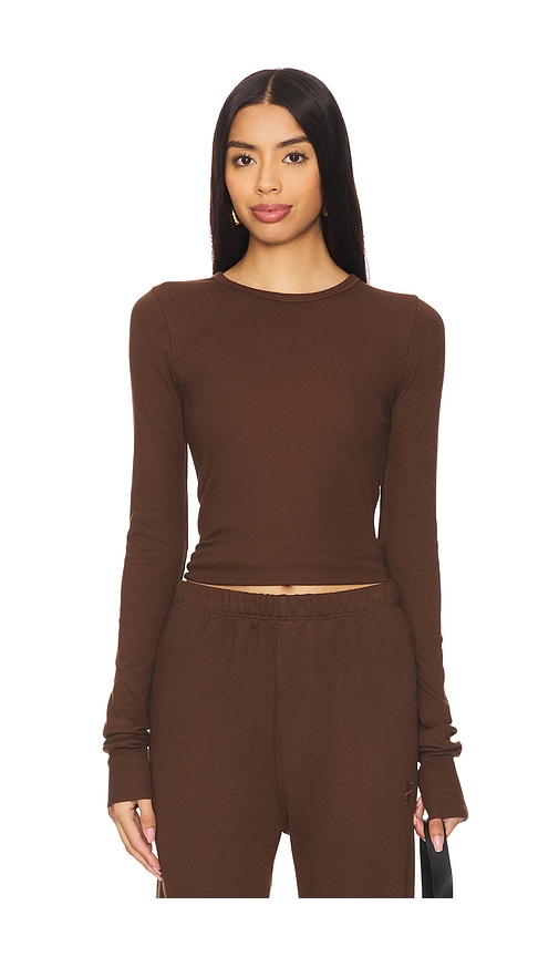Eterne Long Sleeve Fitted Top in Chocolate. - size XS (also in L, S, XL)