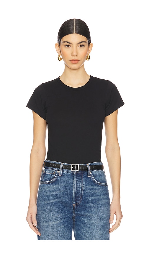 Eterne Fitted Crewneck Short Sleeve Top in Black. - size XS (also in L, S, XL)