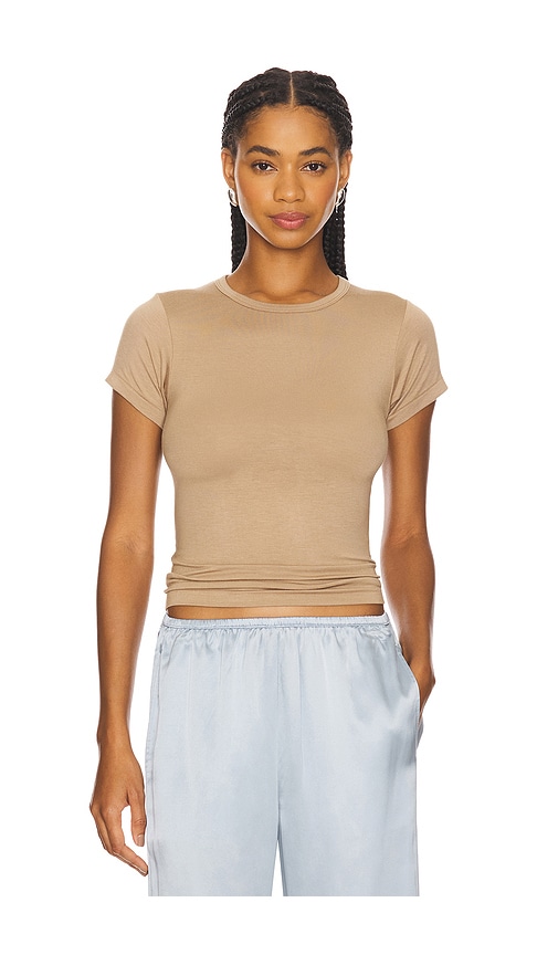 Eterne Fitted Crewneck Short Sleeve T-Shirt in Taupe. - size XS (also in L, M, S, XL)