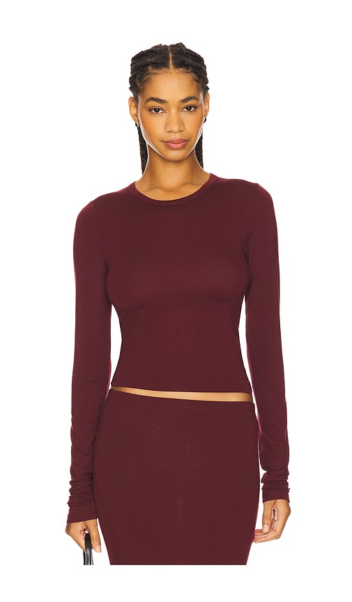 Éterne Fitted Crewneck Long Sleeve Soft Jersey T-shirt In Red