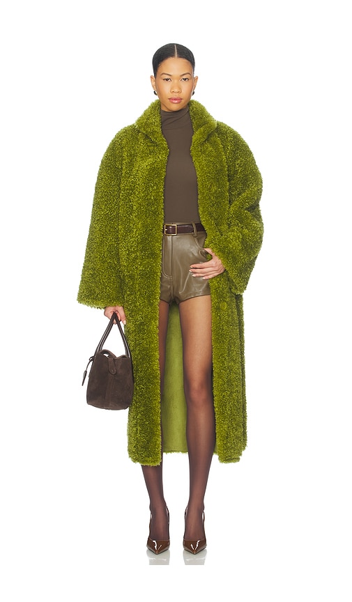 Essentiel Antwerp Ispot Faux Fur Coat In Green